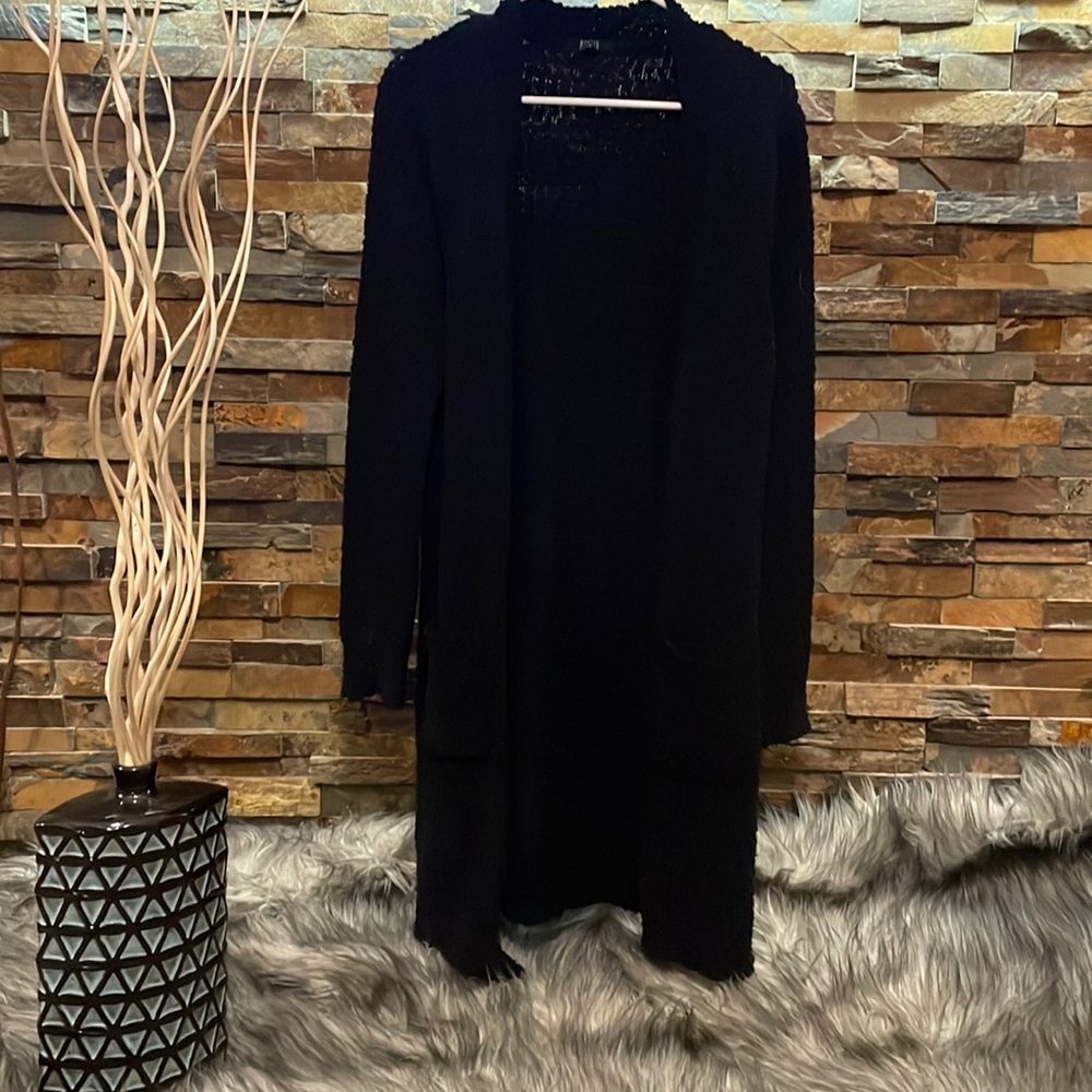 Black, pocketed cardigan, knee length
